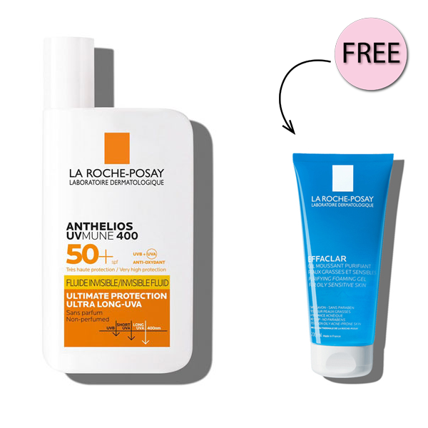 واقي الشمس غير المرئي Anthelios UVMune 400 من La Roche-Posay SPF50+ 50 مل + جل Effaclar مجاني 50 مل