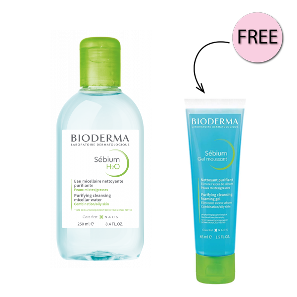 Bioderma Sebium H2o Micellar Water 250ml + Free Sebium Gel 45ml